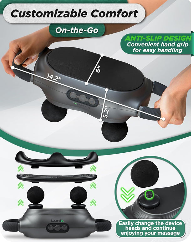 Lunix LX26 2-Head Professional Deep Tissue Massage Gun, Chiropractic Massager, Body Sport Vibrating Back Massager Machine for Pain Relief