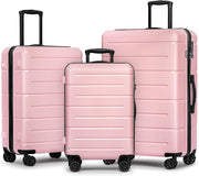 KYME Pink Luggage Sets 3 Piece (22in/26in/30in) Hard Shell Suitcases with Wheels Hardside Suitcase Set with TSA Lock Travel Rolling Luggage Set for Women Men