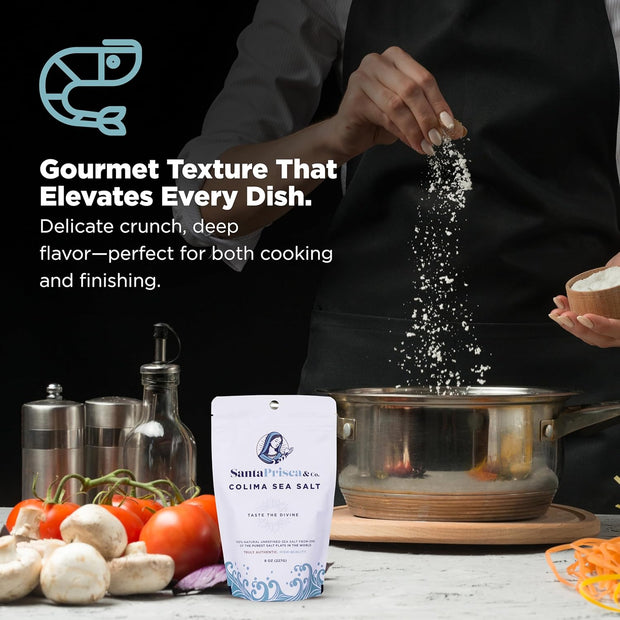 Santa Prisca & Co. Premium Colima Sea Salt – Hand-Harvested, Unrefined Mexican Sea Salt Crystals | Gourmet Finishing Salt for Cooking, Grilling & Everyday Use | Mineral-Rich, Small Batch, 8 oz