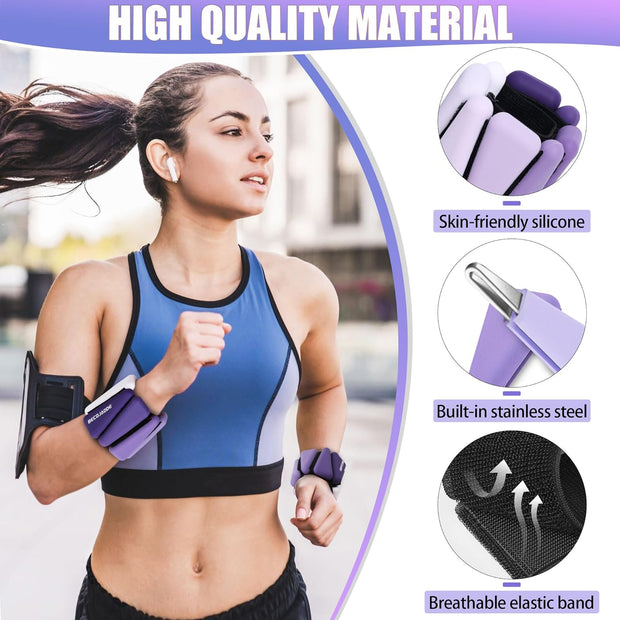 Wrist Weights for Women At Home Ankle Weights Set of 2 (1 lb /2 Lbs Each) Adjustable Weighted Wristbands Arm Leg Weights for Women Men Suitable for Walking Swimming Running Pilates Yoga Gym