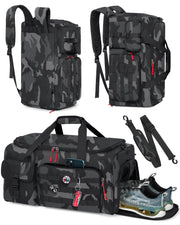 RAINSMORE Gym Bag for Men, 45L Sports Travel Duffel Bag with Shoe & Laptop Compartment, Gym Workout Backpack Carry On Weekender Bag Overnight Backpack for Travel, Black