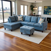 Sectional Couch 103.5" L Shaped Couch Comfy Futon Bed Upholstered Faux Leather 3 Pieces Living Room Furniture Sets with Ottoman and High Density Sponges for Living Room, White