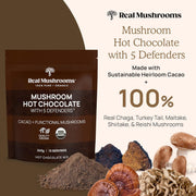 Real Mushrooms Organic Hot Chocolate Mix with Reishi, Turkey Tail, Chaga, Shiitake, Maitake – Cacao Powder Organic Mushroom– 5 Defenders Mushroom Cacao Powder, Vegan, Gluten-Free, 15 Servings