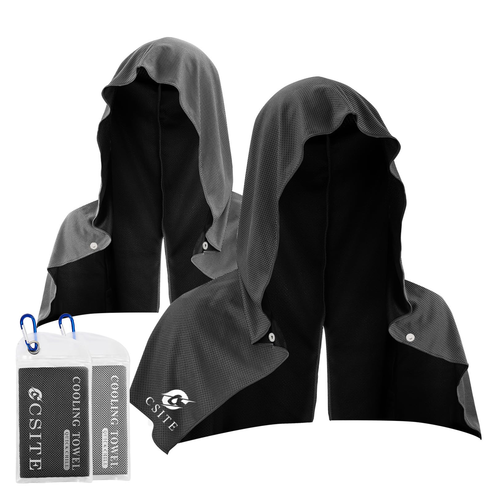 2 Pack Cooling Hoodie Towels, Instant Cooling Towels for Neck and Face, UPF 50 Sun Protection, Ice Towel for Hot Weather, Head Towel for Sports, Camping, Cycling & More Activities