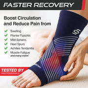 Sleeve Stars Ankle Brace for Women & Men, Ankle Wrap for Sprain, Compression Sleeve for Plantar Fasciitis Relief, Easy Customizable Support: w/ Removable Strap (Single/M:10"-12"/Black)