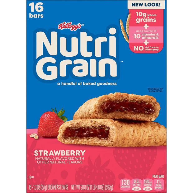 Nutri-Grain Soft Baked Breakfast Bars, Kids Snacks, Value Pack, Strawberry, 20.8oz Box (16 Count)