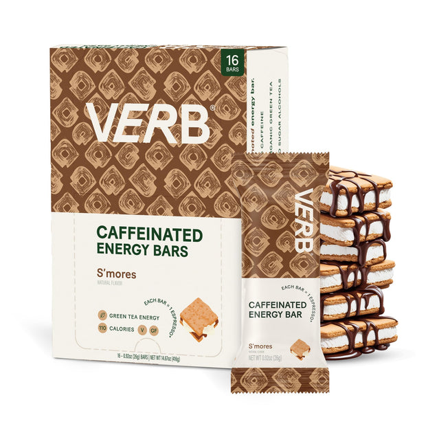 Verb Caffeinated Energy Bars Variety Pack - 2 Delicious Flavors (26g, Pack of 16) 110-Calorie Delicious Low Sugar Energy Bar, Vegan & Gluten Free On-the Go Snack with 80mg Green Tea Caffeine