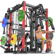 Smith Machine with Cable Crossover System, Multi-Function Squat Rack Power Cage for Home Gym, Power Rack and Packages Weight Sets