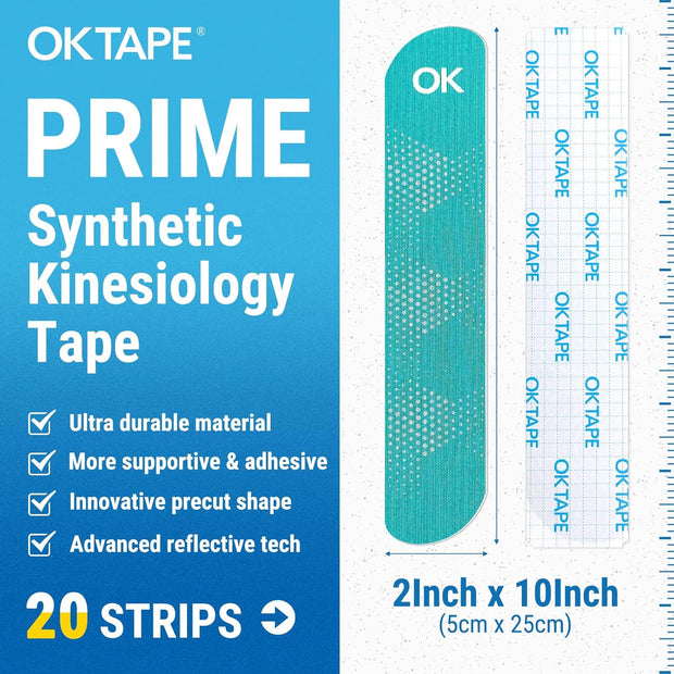 OK TAPE Synthetic Kinesiology Tape, 20 Strips Precut K Tape, Waterproof, Elastic Athletic Tape for Pain Relief & Muscle Support, Reflective Design, 2" x 10" -Beige