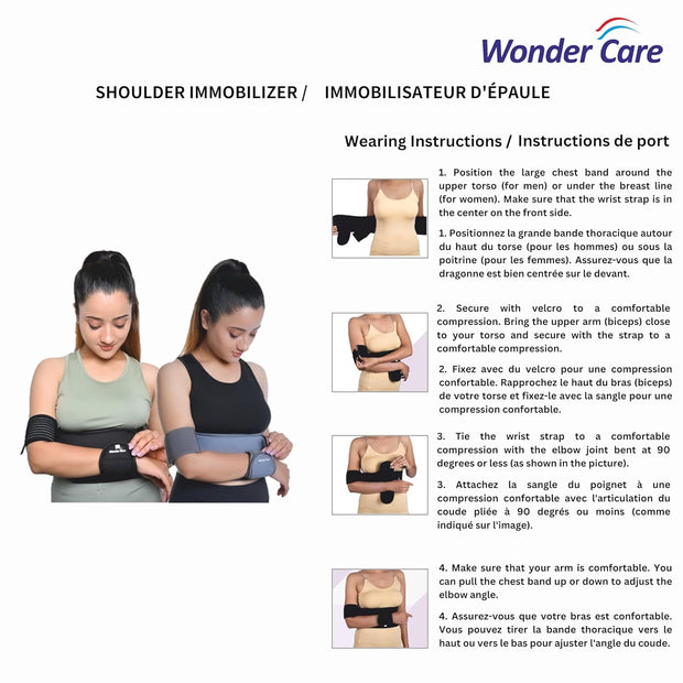 Wonder Care Left Right Shoulder Immobilizer Arm Sling Elastic Brace for Clavicle Collar Bone Dislocation Subluxation Shoulder stabilizer Compression Brace After Rotator Cuff Surgery