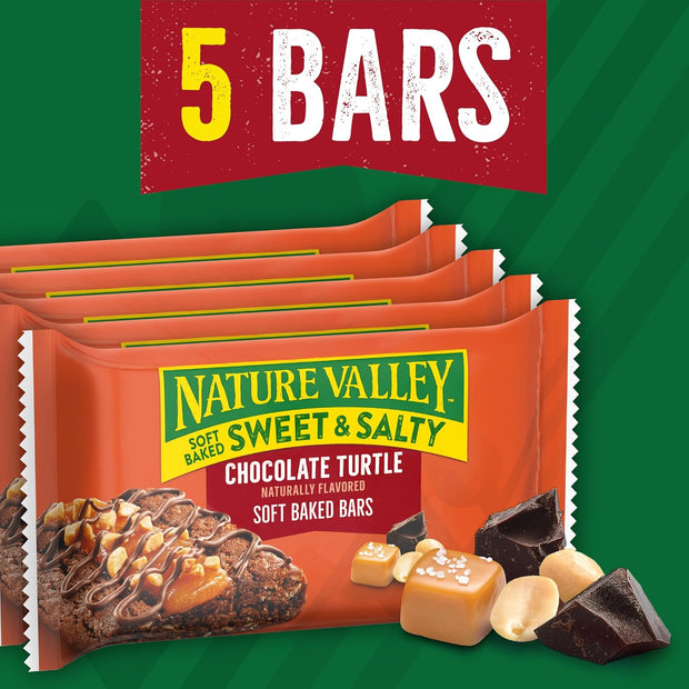 Nature Valley Soft Baked Sweet and Salty Bars, Chocolate Turtle, Made with Whole Grain, 5 Bars, 6.2 oz