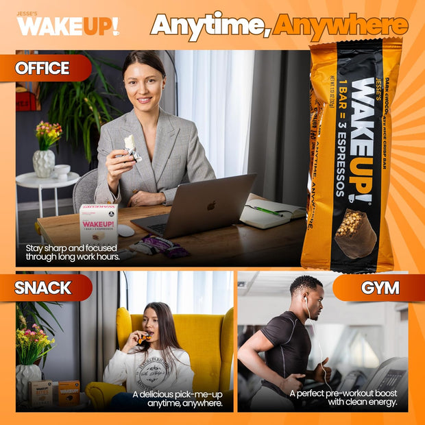 WAKE UP!™ Chocolate Caffeinated Protein Bars – 350 mg Clean Caffeine (1 Bar = 3 Espressos) • Vegan, Gluten-Free, Kosher • Plant-Based Energy + Protein • On-the-Go Focus & Endurance