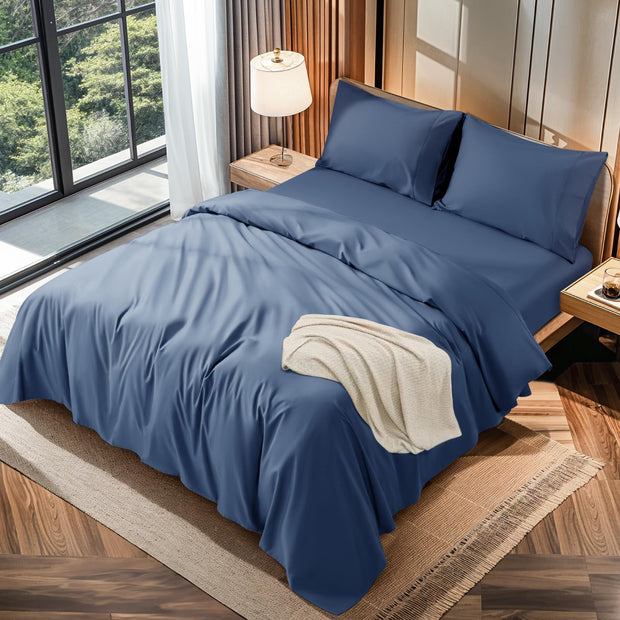 LBRO2M 100% Cotton 1200 Thread Count King Size Sheets Set Deep Pocket Up to16 inches, Bed Sheet 4 Piece (White, King)