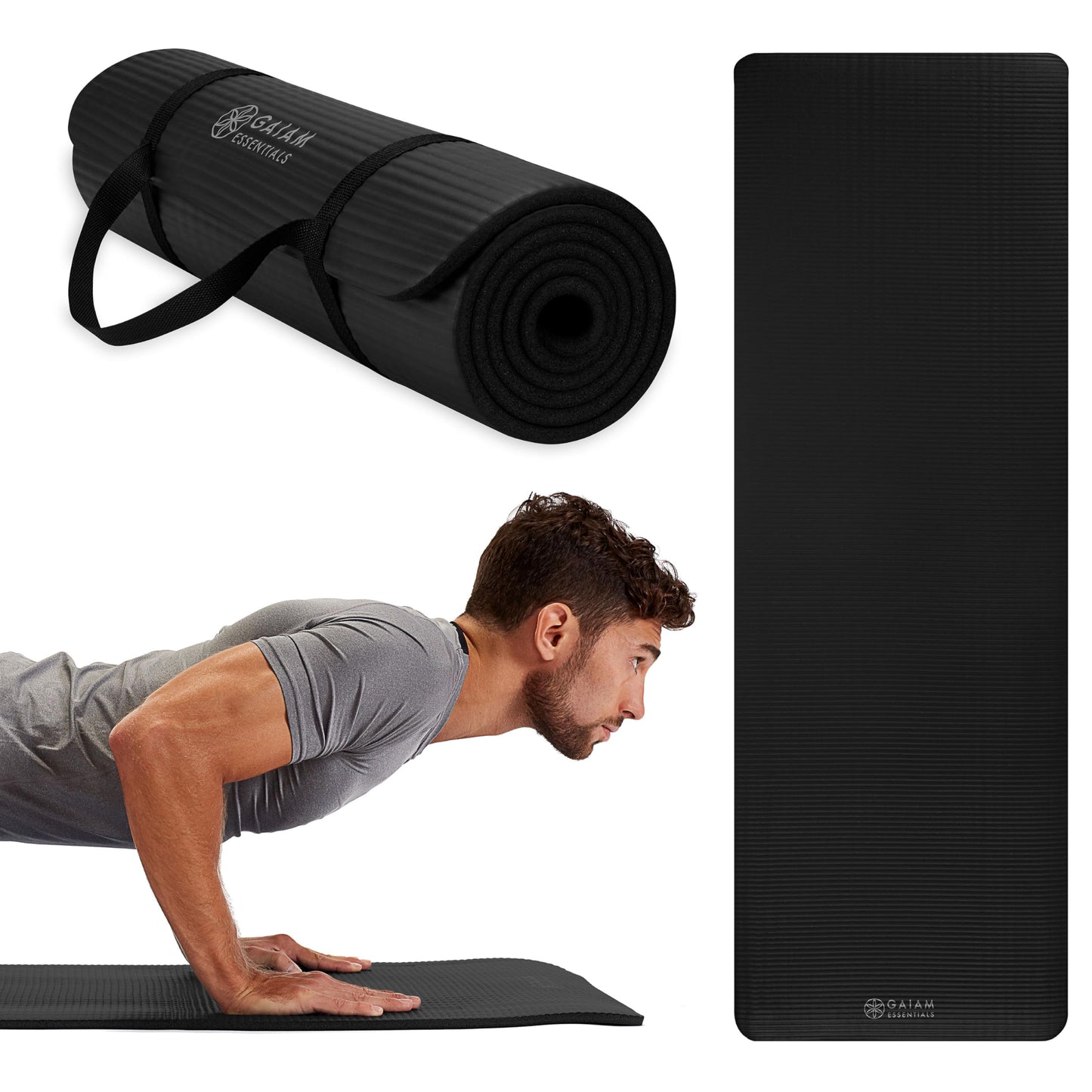 Gaiam Essentials Thick Yoga Mat Fitness & Exercise Mat with Easy-Cinch Yoga Mat Carrier Strap, 72"L x 24"W x 2/5 Inch Thick