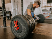 Next Gen Barbell Clips for crossfitters, Max Weight Capacity, Optimized Bar Locks for Olympic & Power Lifting (Red, Set of 2 Clamps)