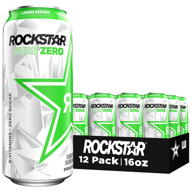 Rockstar Pure Zero Energy Drink, Fruit Punch, 0 Sugar, with Caffeine and Taurine, 16oz Cans (12 Pack) (Packaging May Vary)