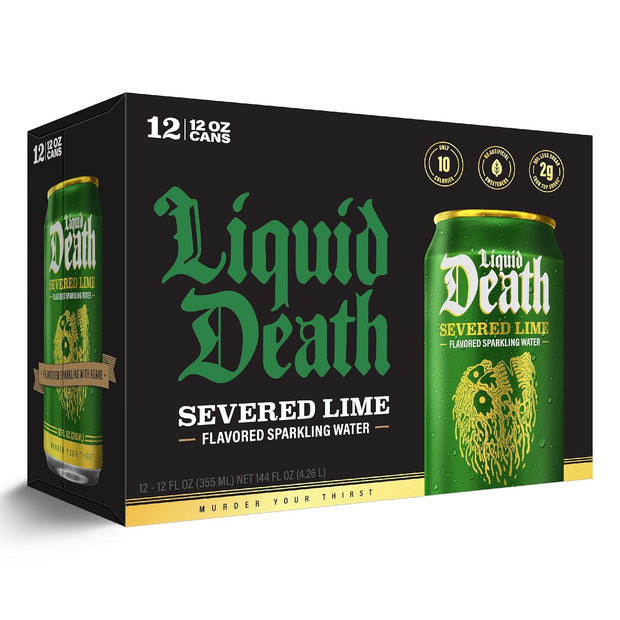 Liquid Death, Severed Lime, Lime-Flavored Sparkling Water, 12-Pack (12oz Cans), Low Calorie & No Artificial Sweeteners