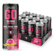 Jocko Fuel Blue Raspberry Energy Drink, 12 Pack, 0 Sugar, 95mg Caffeine, Supports Brain Health