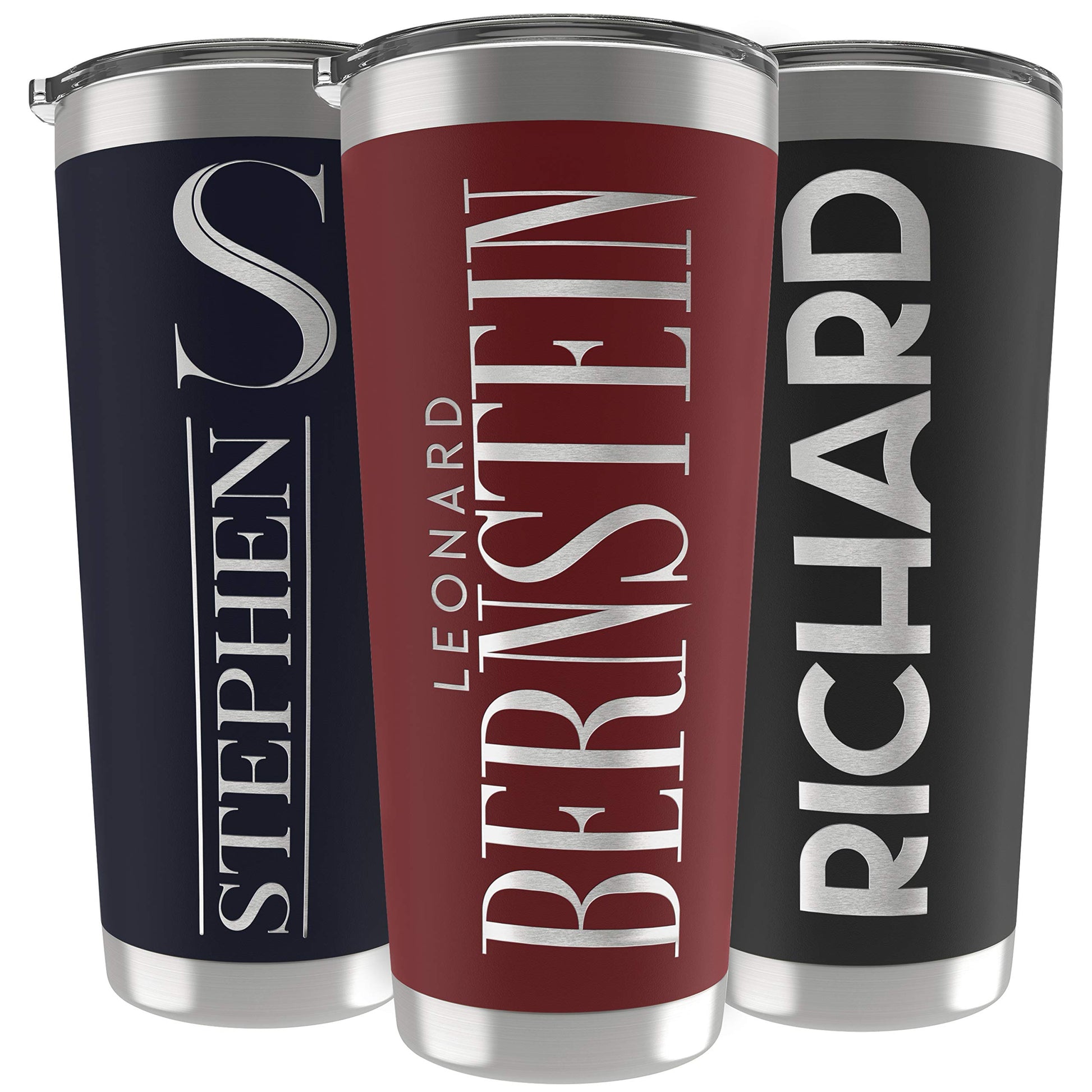 Personalized Gifts For Men - 20 Oz. Custom Tumblers w/Lid, Black - Insulated Travel Coffee Mugs - Optional Straw Set, Stainless Steel Double Wall Coffee Tumbler, Personalized Cups