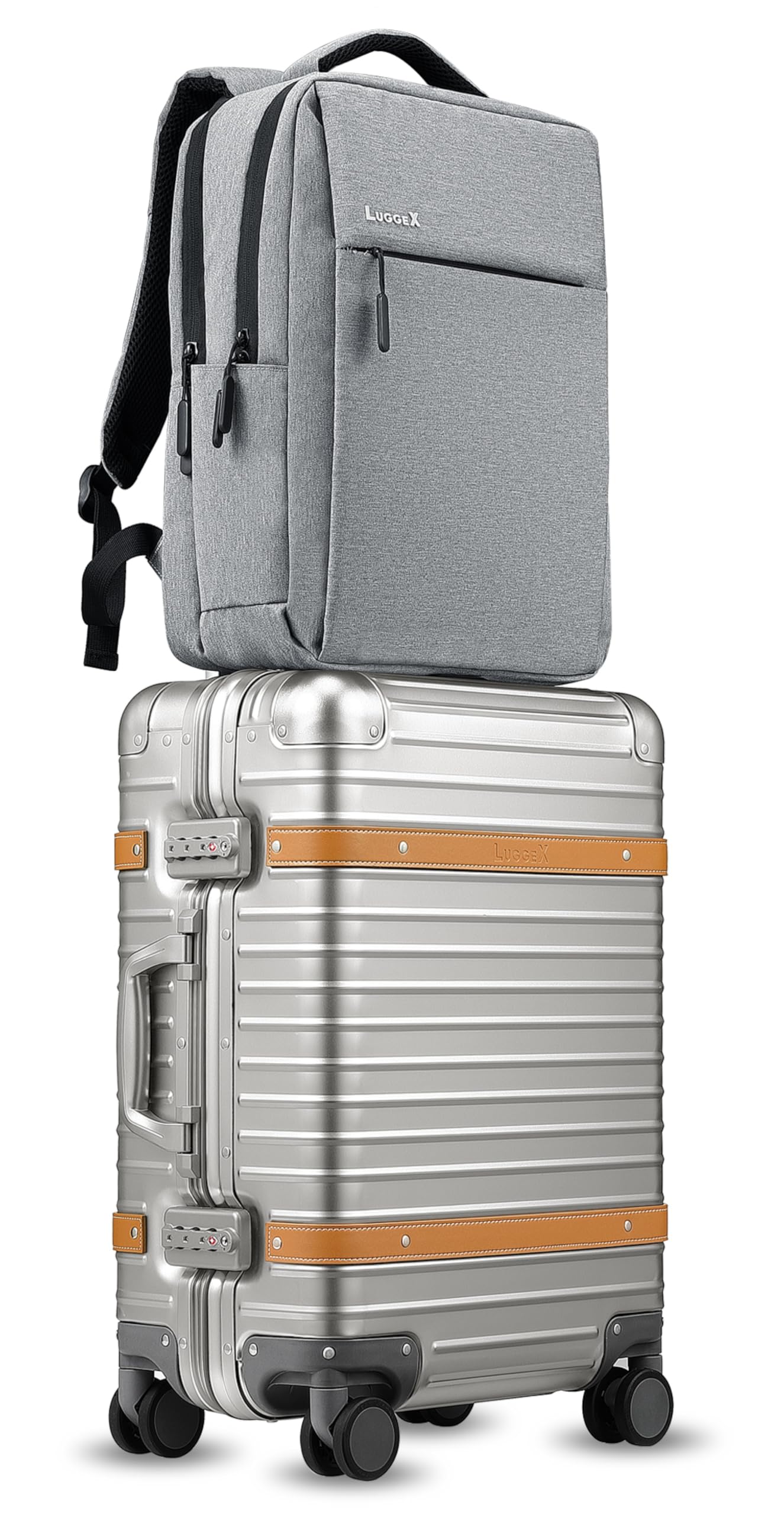 LUGGEX All Aluminum Carry On Luggage with Wheels - Zipperless Hardshell Suitcase with TSA Lock (Silver, 20 Inch)
