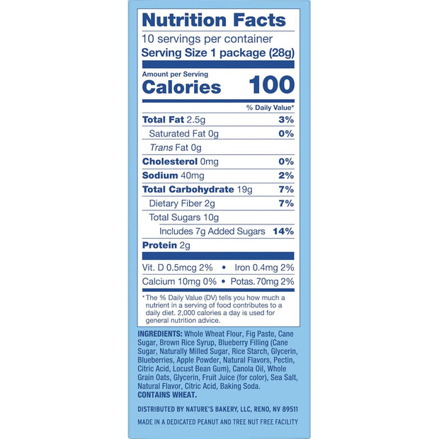 Nature's Bakery Fig Bar Minis, Blueberry, Whole Grain, Vegan Friendly, Kosher, Non-GMO, 10 Ounce (Pack of 6)