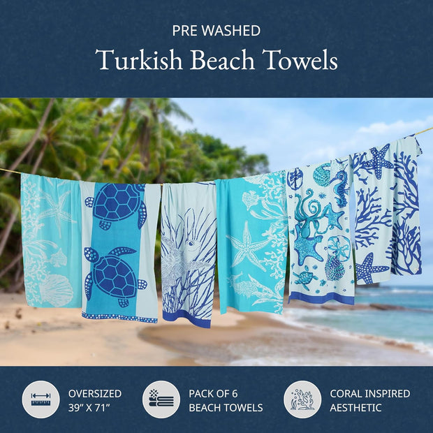 LANE LINEN 6 Pack Oversized Pre-Washed Lightweight Quick Dry Coral Beach Towels - 39"x71"