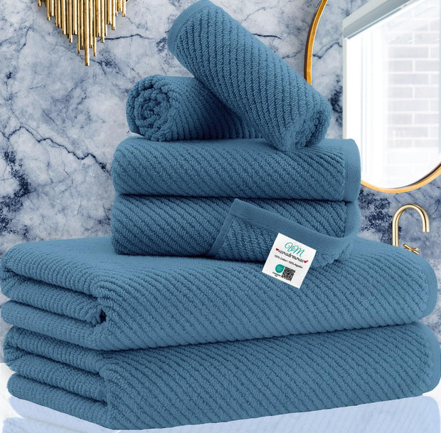 Towels for Bathroom - 100% Cotton | Lightweight | Thick | Soft, Quick Dry Towels, Bath Towel Set of 6 Large, 2 Bath 30"x56", 2 Hand 18"x28", 2 Washcloths 13"x13", Luxury Shower Towel Set, Aqua Teal