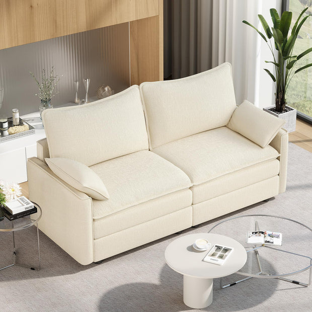 Vesgantti 108" Modular Sectional Sofa, Comfy Cloud Couch with Movable Ottoman Deep Seat Chenille L Shaped Modular Sofa, Sectional Couches for Living Room, Bedroom and Apartment, Beige