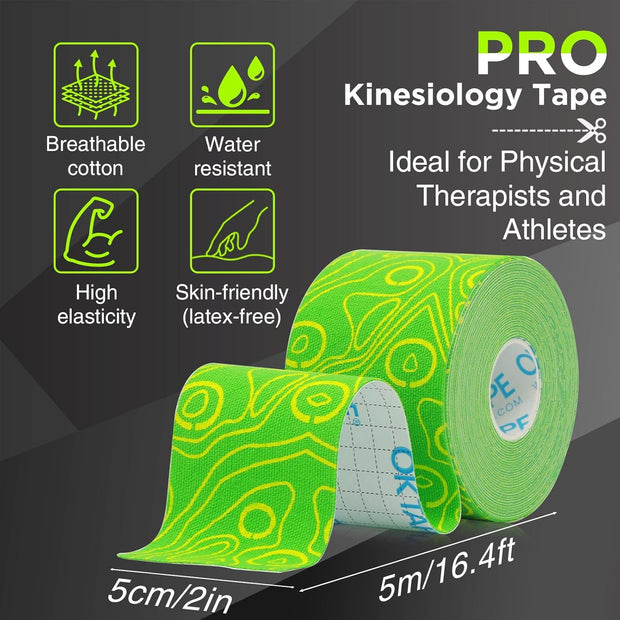 OK TAPE PRO Kinesiology Tape Uncut Roll, Elastic Physical Therapy Athletic Tape for Pain Relief, Muscle Support, Kinetic Tape, Water Resistant, 2in X 16.4ft -Black 2 Rolls