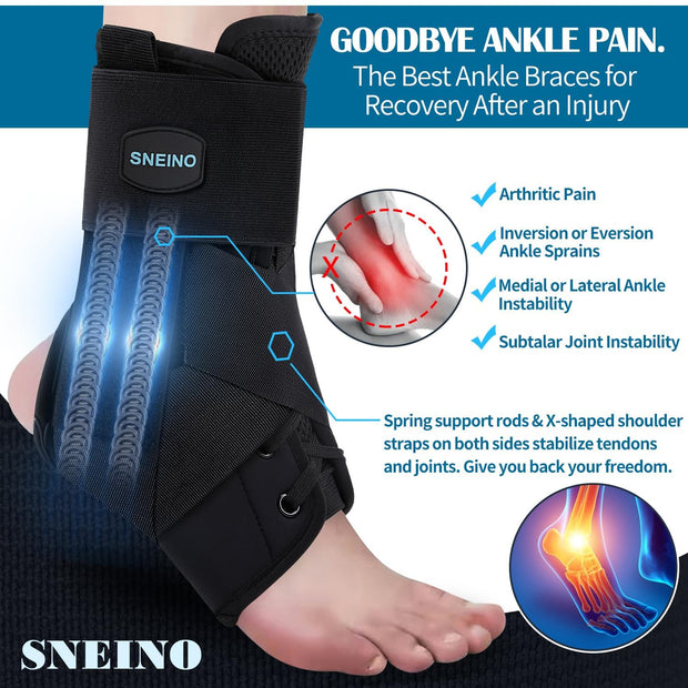 SNEINO Ankle Brace for Women & Men - Ankle Support Brace for Sprained Ankle, Ankle Stabilizer for Achilles, Tendon, Sprain, Injury Recovery, Lace up Ankle wrap for Running, Basketball, Volleyball (Medium)