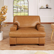 Naomi Home Siggy Genuine Leather Sofa - Set of 3 Luxurious Comfort, Goose Feather Cushion Filling, Square Arm Design, Sturdy Block Legs, Elegant Tan - Ideal for Living Room, Office, or Bedroom