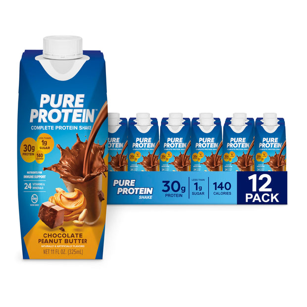 Pure Protein Vanilla Protein Shake, 30g Complete Protein, Vitamins A, C, D, and E plus Zinc to Support Immune Health, Ready to Drink and Keto-Friendly, 11oz Bottles, 12 Pack