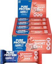 Pure Protein AMMMAZE Strawberry Shortcake Protein Bars (12 ct) 20g High Protein, No Added Sugar - Strawberry Meal Replacement Bar - On the Go Snacks