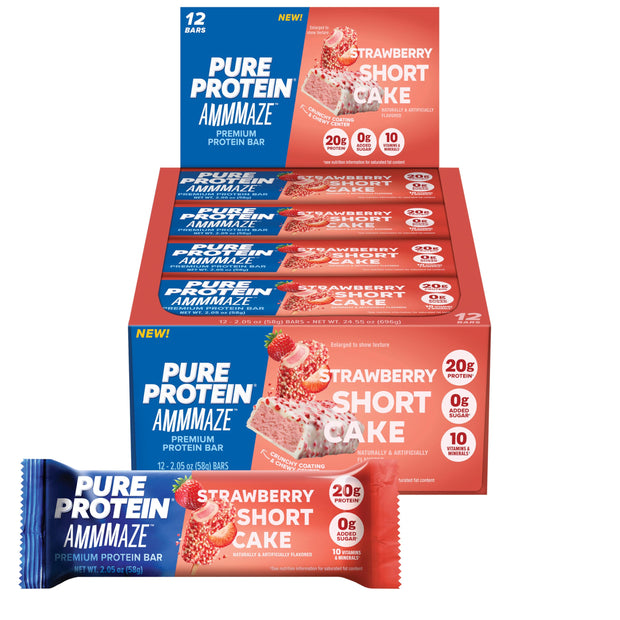 Pure Protein AMMMAZE Blackout Cake Protein Bars, 12 Count – 20g Protein, 3g Fiber, No Added Sugar – Chocolate Meal Replacement - On the Go Snacks