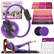 Pilates Ring Set Exercise Equipment with Exercise Bands Resistance Bands Set, Pilates Ball, Sliding Disks – Workout Equipment Home Gym Includes Complete Fitness Poster