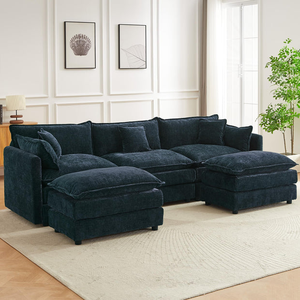 Modular Sectional Sofa, 112.2 Inch L Shaped Couch Set with Armrests, 3-Seater Comfy Cloud Couches with Movable Ottoman for Living Room Apartment, Coffee with 1 Ottoman