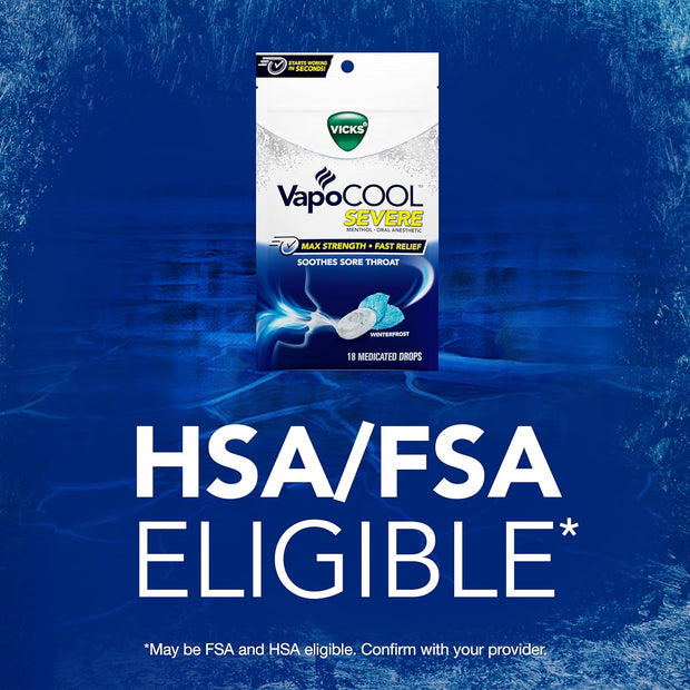 Vicks VapoCool Severe Sore Throat Drops, Max Strength Menthol, Soothes Sore Throat Pain, Winterfrost Flavor, 225ct (5-pack of 45ct)