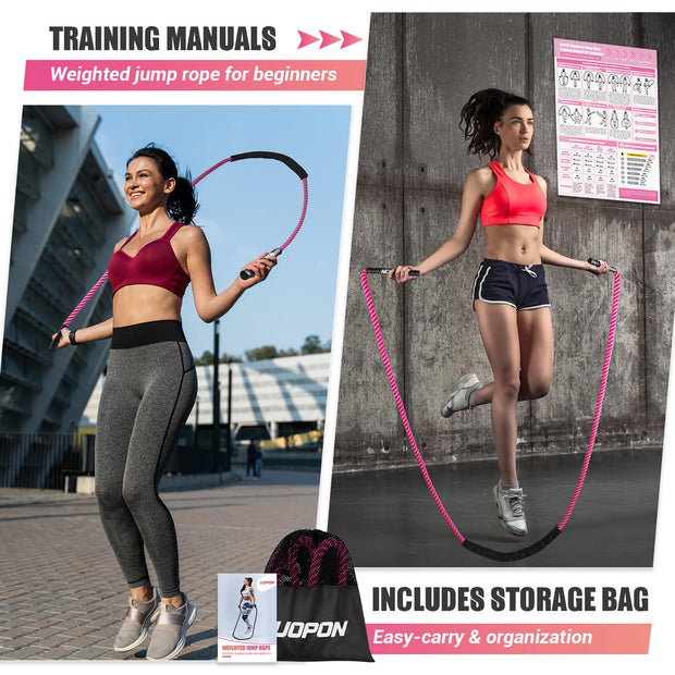 Weighted Jump Rope for Women, 1.25LB Heavy Skipping Rope for Exercise with Training Poster, 9.2FT Weight Fitness Jump Rope for Improve Strength, Building Muscle & Total Body Workout Equipment