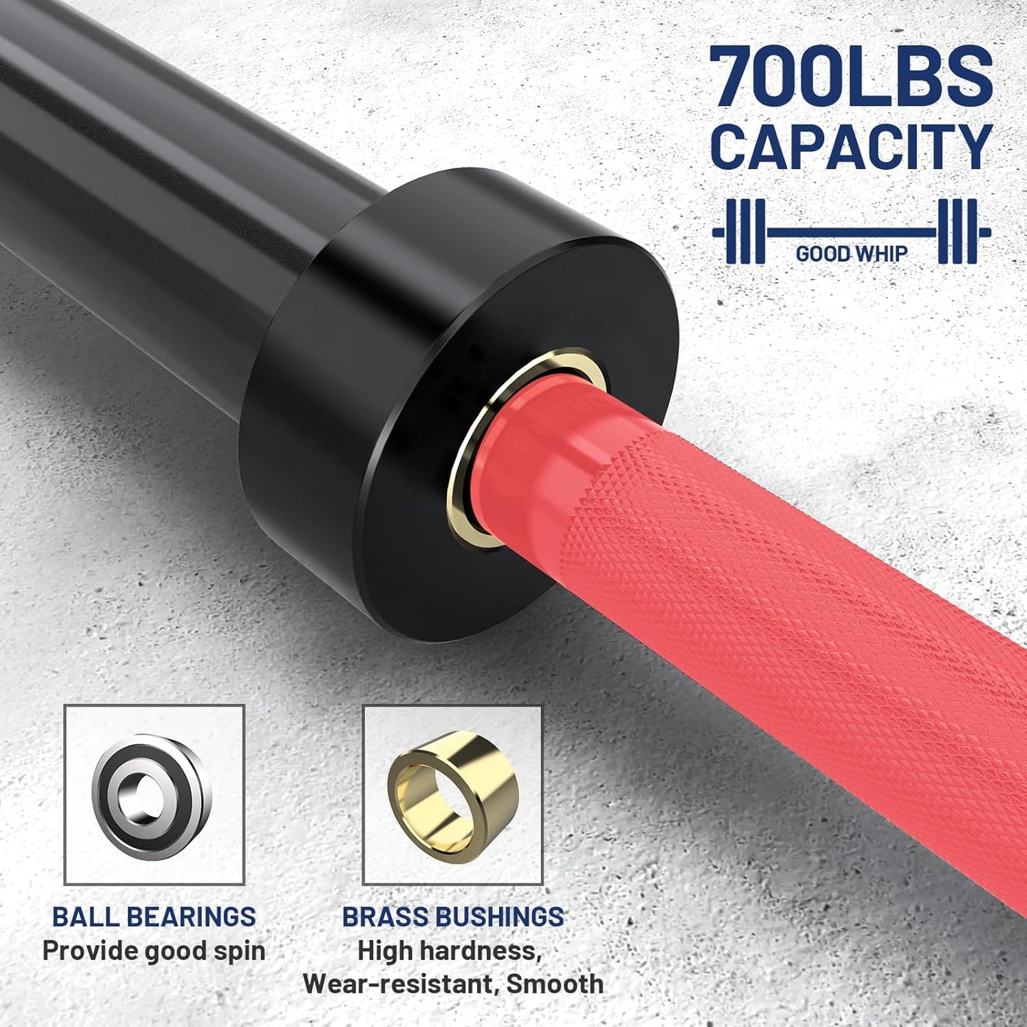 7ft Olympic Barbell 40LB Bar Load 700lbs Capacity Available Men's Barbell with Hard Chrome Sleeves for 2" Olympic Plates, 2 Inch Barbell Bar for Squats, Deadlifts, Presses, Rows and Curls