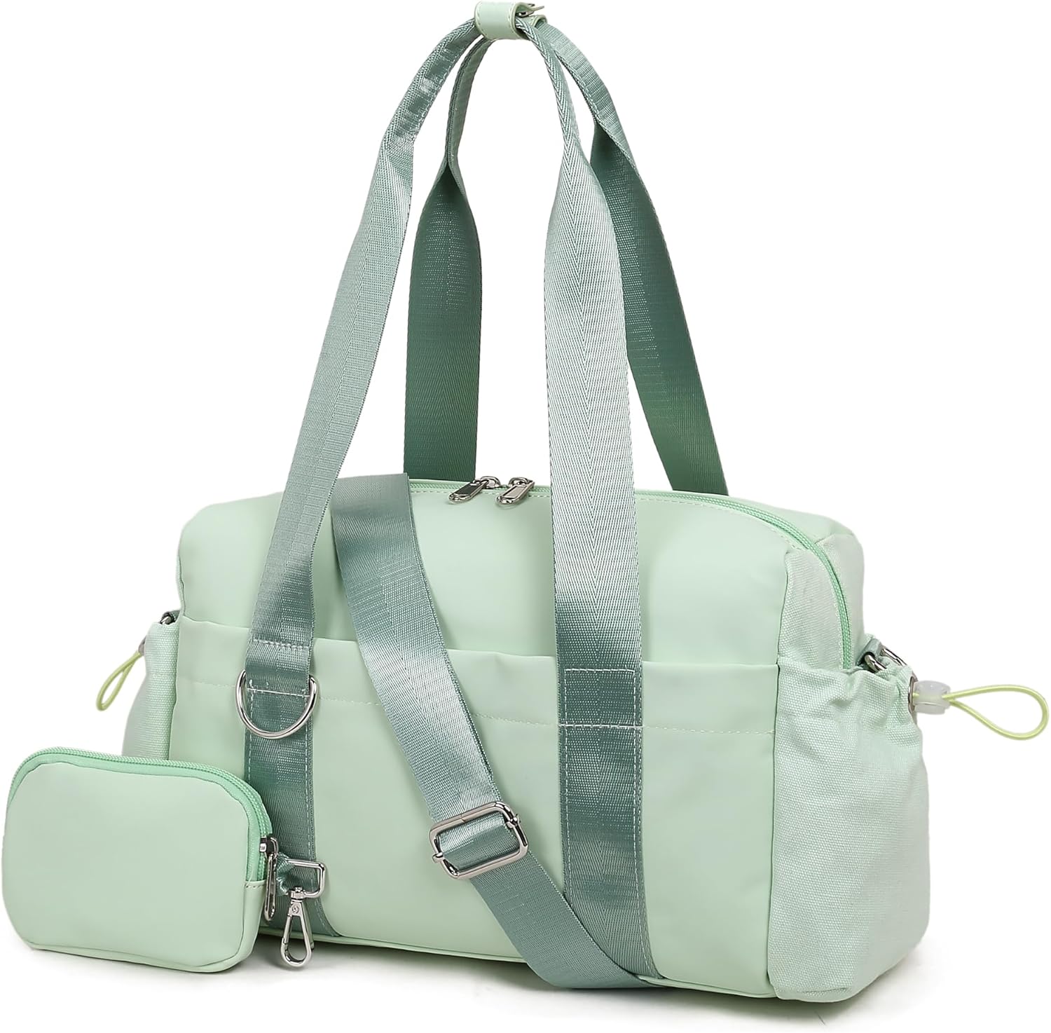 Everyday Mini Gym Bag for Women 2.0, Small Tote with Zipper Compartment Waterproof Travel Duffle Cute Handbag Workout Carry On with Removeable Shoulder Strap & Coin Wallet Easy to Clean - Green