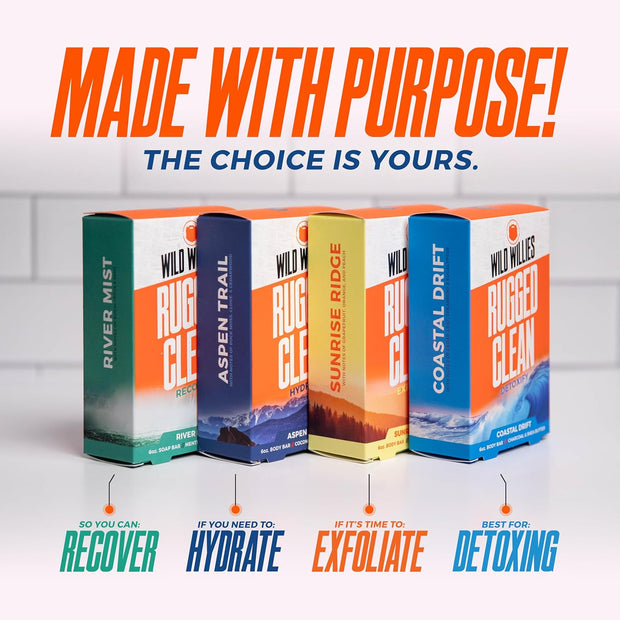 Wild Willies Moisturizing Mens Bar Soap - Bath Soaps with Shea Butter for Odor Protection - Natural Body Bar for Men - River Mist Scent, 3 Pack