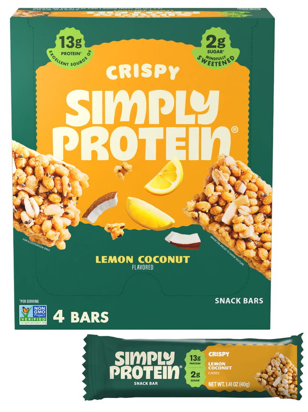 Simply Protein - Crispy Vegan Protein Bars Variety Pack, 3 Flavors - Plant Based, Protein Snacks - 13g Protein, 2g Sugar, 7g Fiber - Gluten Free, Non GMO, Kosher - 12 Bars