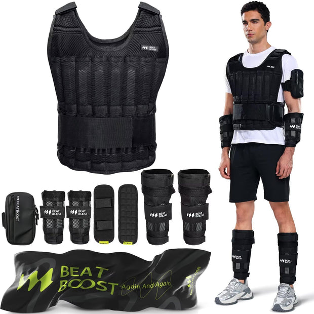 Weighted Vest Men 20lb/30lb/40lb/50lb/60lb Adjustable Weight Vest with Steel Plates Weights for Walking Strength Training Running Workout