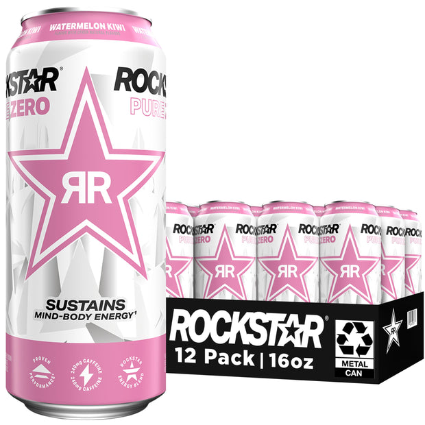 Rockstar Pure Zero Energy Drink, Fruit Punch, 0 Sugar, with Caffeine and Taurine, 16oz Cans (12 Pack) (Packaging May Vary)