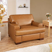 Naomi Home Siggy Genuine Leather Sofa - Set of 3 Luxurious Comfort, Goose Feather Cushion Filling, Square Arm Design, Sturdy Block Legs, Elegant Tan - Ideal for Living Room, Office, or Bedroom