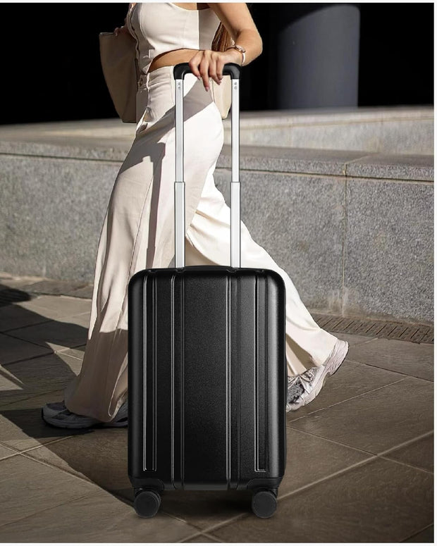 LUGGEX Carry On Luggage 22x14x9 Airline Approved, 100% PC Hard Shell Travel Suitcase with Smooth Spinner Wheels TSA Lock, 20 Inch, Black