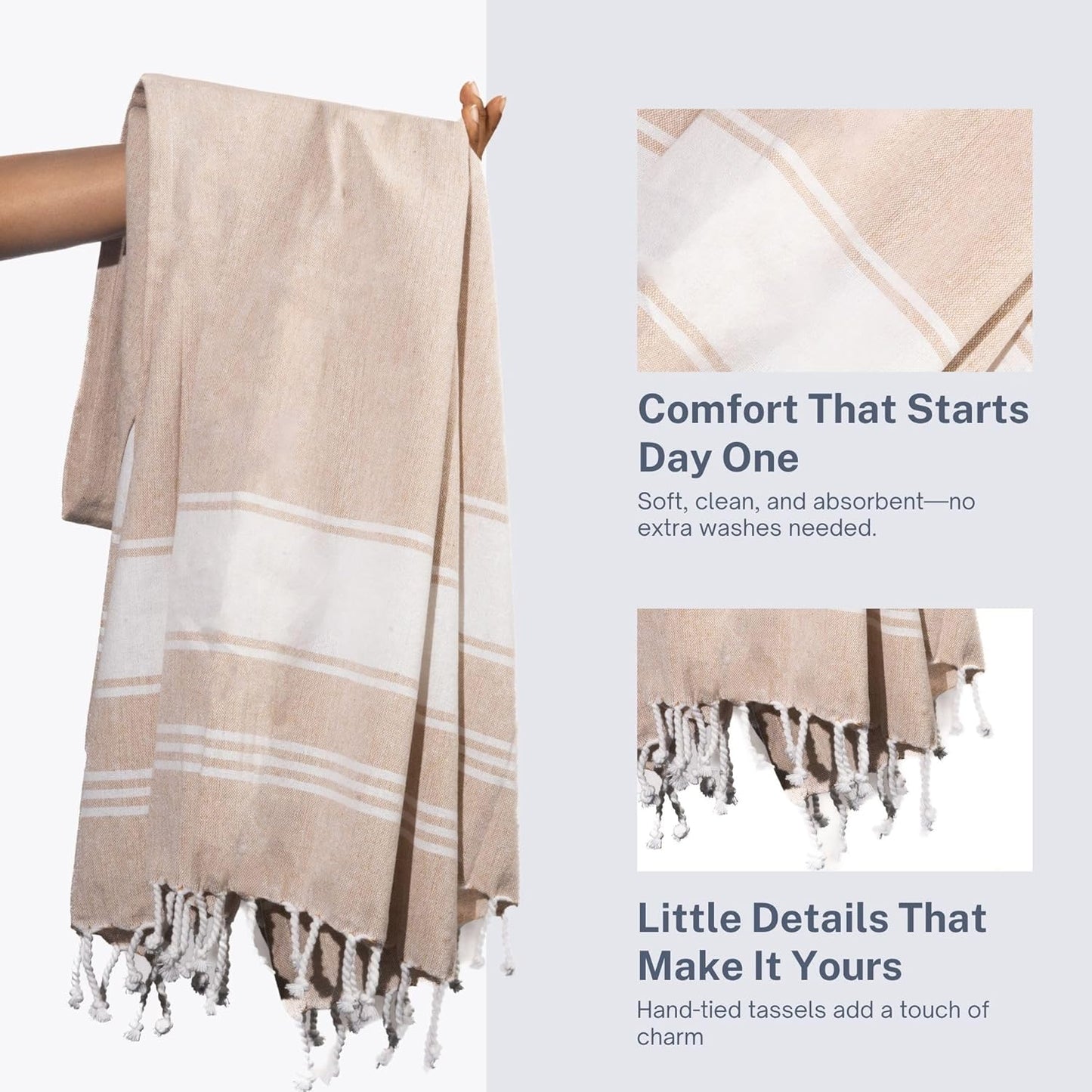 Cotton Turkish Beach Towel Towels Oversized 36"x72" Pool Absorbent Extra Large Quick Dry Sand Travel Towel (Beige, 4 Pack)
