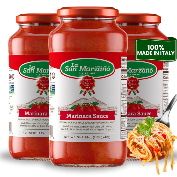 La San Marzano Marinara Sauce, 24 oz, Pasta Sauce Made in Italy, All Purpose Tomato Premium Quality, All Natural, Mediterranean Diet, Non GMO, Vegan, Gluten Free