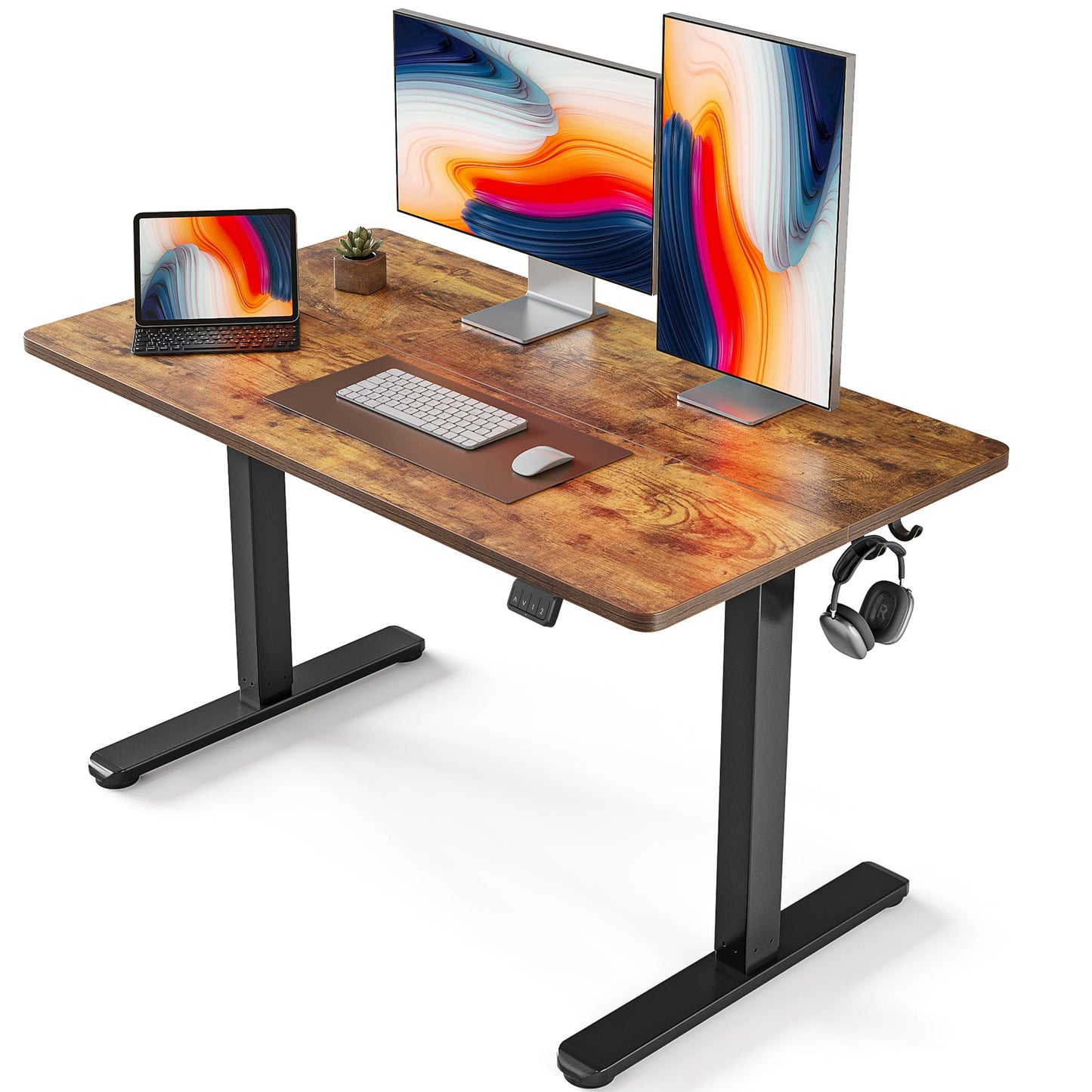 FEZIBO 44 x 24 Inches Standing Desk, Height Adjustable Electric Standing Desk, Stand up Table, Sit Stand Home Office Desk with Splice Board, Light Rustic Brown