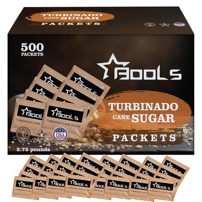 Raw Sugar Packets 500 Count, – Individually Wrapped Turbinado Cane Sugar – Perfect for Coffee, Tea, and On-the-Go Sweetening